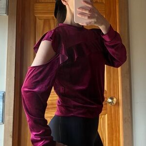 Romeo & Juliet Couture Burgundy Velvet Ruffle Top